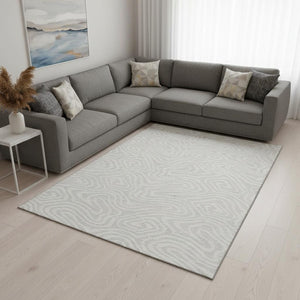 HomeRoots 8' X 10' Silver and Ivory Abstract Area Rug – Durable, Washable, UV-Protected for Modern Homes 680131
