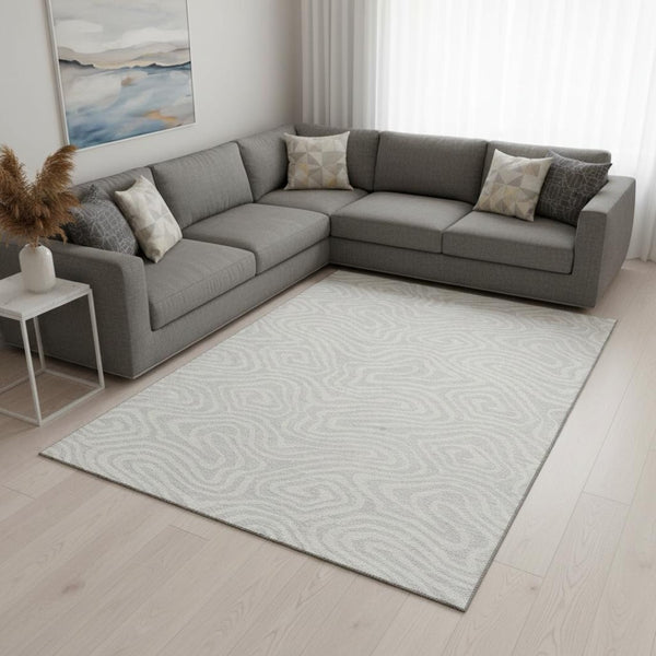 HomeRoots 8' X 10' Silver and Ivory Abstract Area Rug – Durable, Washable, UV-Protected for Modern Homes 680131