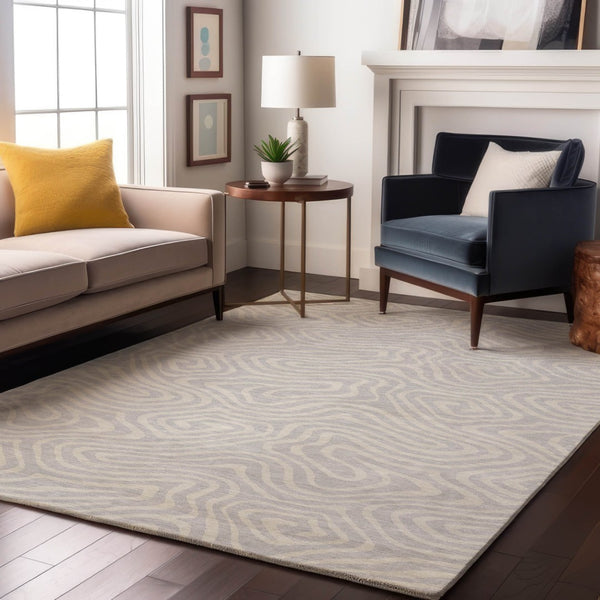 HomeRoots 8' X 10' Silver and Ivory Abstract Area Rug – Durable, Washable, UV-Protected for Modern Homes 680131