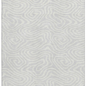 HomeRoots 8' X 10' Silver and Ivory Abstract Area Rug – Durable, Washable, UV-Protected for Modern Homes 680131