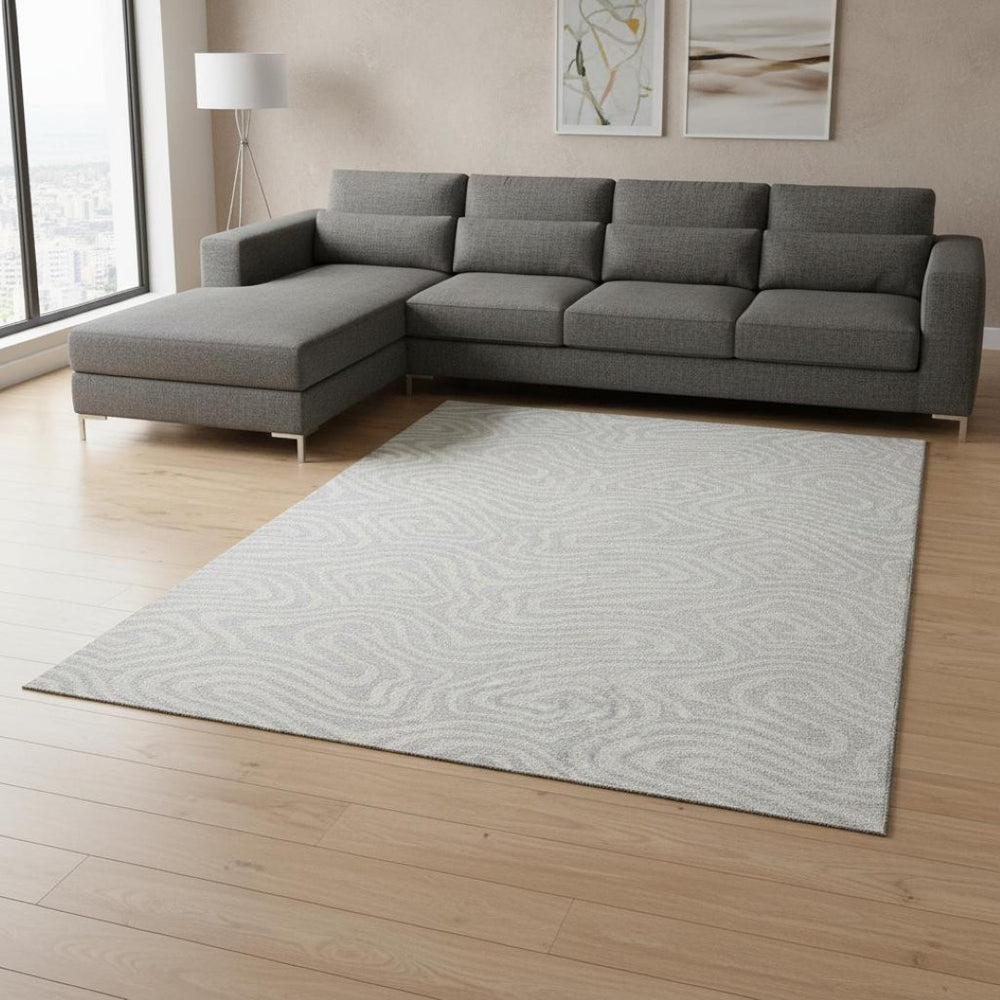 HomeRoots 10' X 14' Silver and Ivory Abstract Area Rug – Washable, UV Protected, Perfect for Modern Homes! 680133