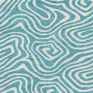 HomeRoots 5' X 8' Teal And Ivory Abstract Area Rug - Washable, UV Protected, Durable for High-Traffic Spaces 680135