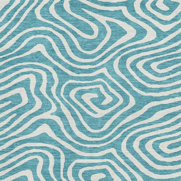 HomeRoots 5' X 8' Teal And Ivory Abstract Area Rug - Washable, UV Protected, Durable for High-Traffic Spaces 680135