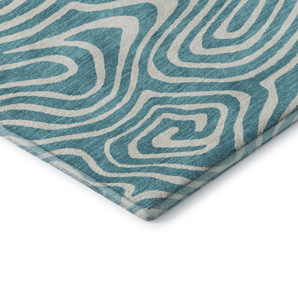 HomeRoots 8' Teal And Ivory Abstract Round Rug - Washable, UV Protected, Stylish & Durable for Any Space 680136