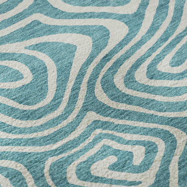 HomeRoots 8' Teal And Ivory Abstract Round Rug - Washable, UV Protected, Stylish & Durable for Any Space 680136