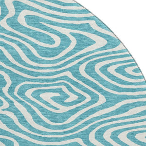 HomeRoots 8' Teal And Ivory Abstract Round Rug - Washable, UV Protected, Stylish & Durable for Any Space 680136
