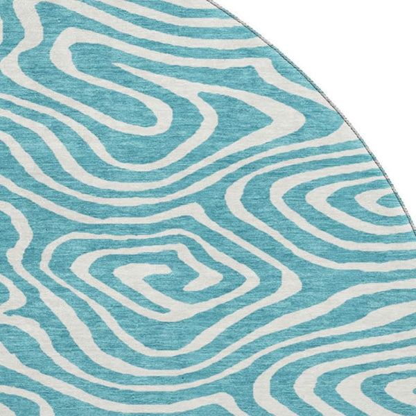 HomeRoots 8' Teal And Ivory Abstract Round Rug - Washable, UV Protected, Stylish & Durable for Any Space 680136