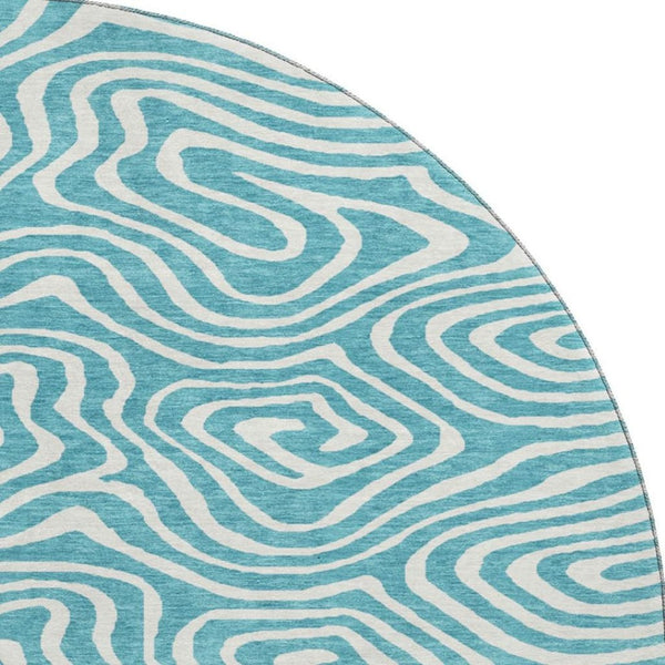 HomeRoots 8' Teal And Ivory Abstract Round Rug - Washable, UV Protected, Stylish & Durable for Any Space 680136
