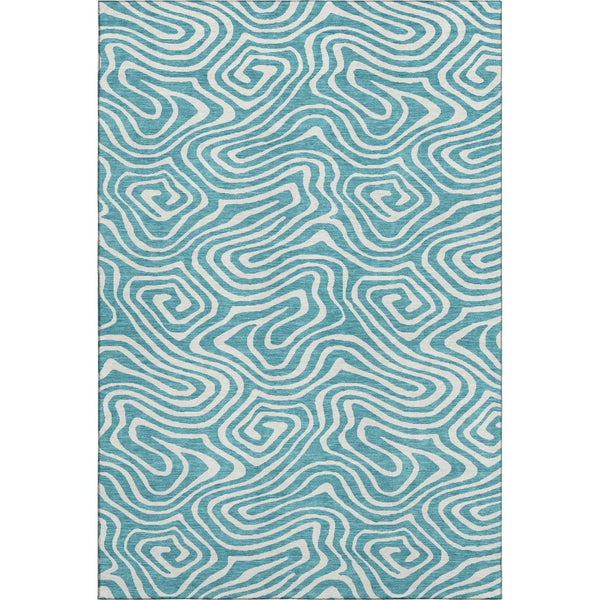 HomeRoots 9' X 12' Teal & Ivory Abstract Area Rug – Washable, UV Protected, Durable for High-Traffic Spaces 680138