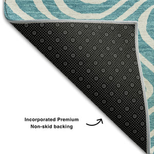HomeRoots 9' X 12' Teal & Ivory Abstract Area Rug – Washable, UV Protected, Durable for High-Traffic Spaces 680138