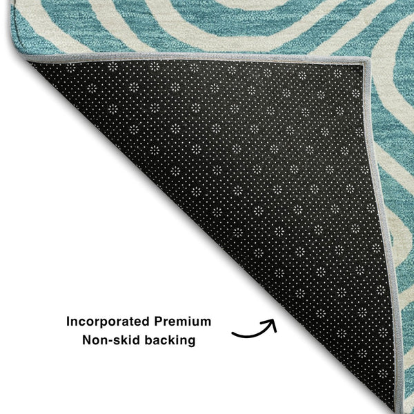 HomeRoots 9' X 12' Teal & Ivory Abstract Area Rug – Washable, UV Protected, Durable for High-Traffic Spaces 680138