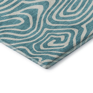 HomeRoots 9' X 12' Teal & Ivory Abstract Area Rug – Washable, UV Protected, Durable for High-Traffic Spaces 680138
