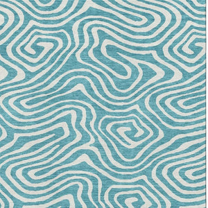 HomeRoots 9' X 12' Teal & Ivory Abstract Area Rug – Washable, UV Protected, Durable for High-Traffic Spaces 680138