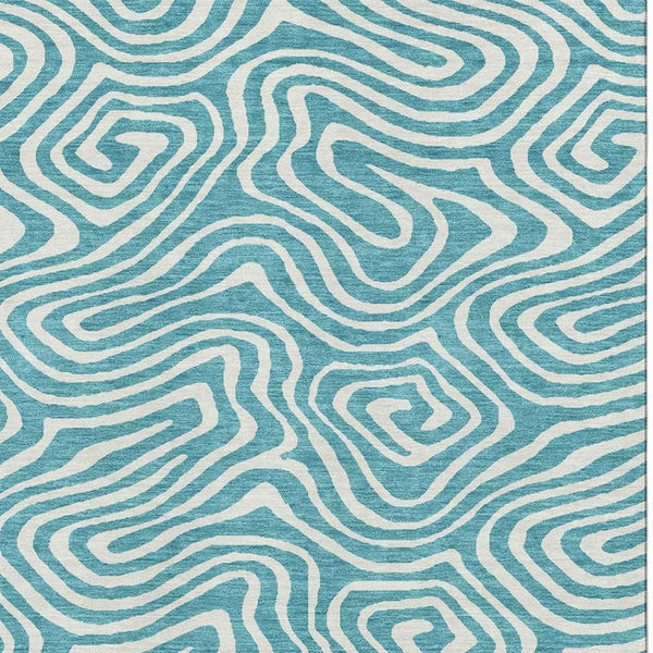 HomeRoots 9' X 12' Teal & Ivory Abstract Area Rug – Washable, UV Protected, Durable for High-Traffic Spaces 680138