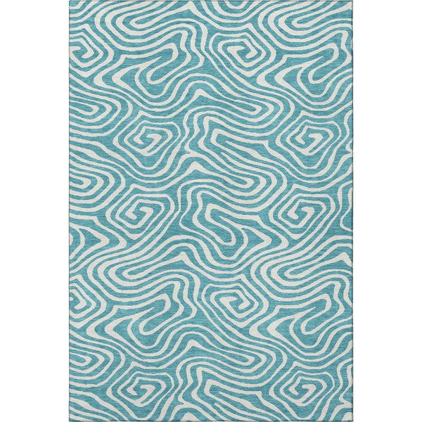 HomeRoots 10' X 14' Teal and Ivory Abstract Area Rug - Washable, UV-Protected, Stylish for Modern Living Spaces 680139