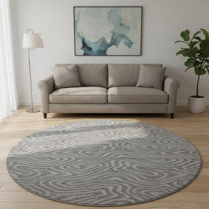 HomeRoots 8' Taupe and Beige Abstract Washable Round Rug - Durable, UV-Protected & Ideal for Busy Homes 680142