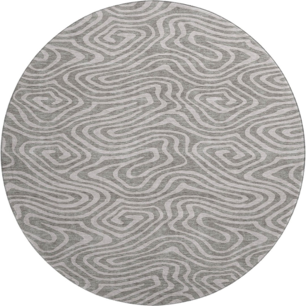 HomeRoots 8' Taupe and Beige Abstract Washable Round Rug - Durable, UV-Protected & Ideal for Busy Homes 680142