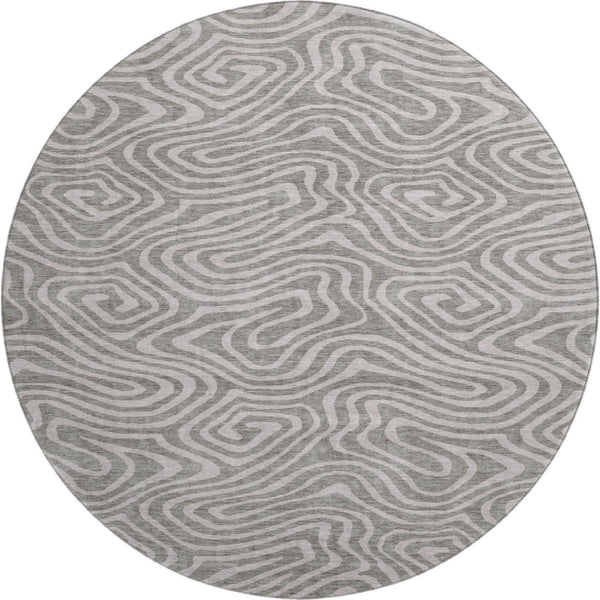 HomeRoots 8' Taupe and Beige Abstract Washable Round Rug - Durable, UV-Protected & Ideal for Busy Homes 680142