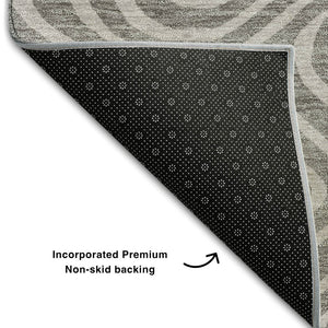 HomeRoots 8' Taupe and Beige Abstract Washable Round Rug - Durable, UV-Protected & Ideal for Busy Homes 680142