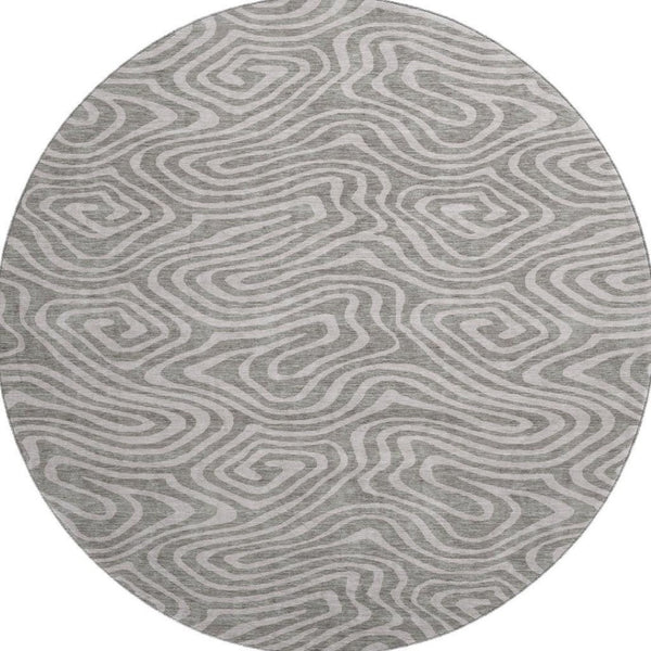 HomeRoots 8' Taupe and Beige Abstract Washable Round Rug - Durable, UV-Protected & Ideal for Busy Homes 680142