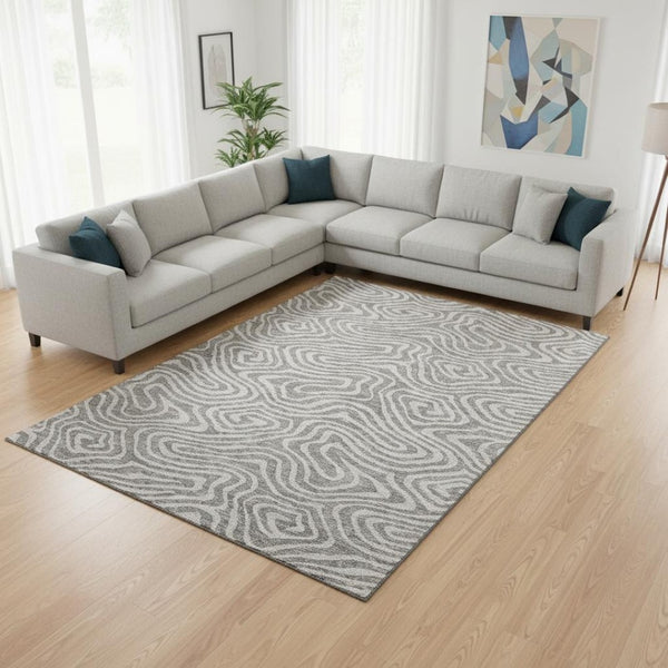 HomeRoots 10' X 14' Taupe And Beige Abstract Washable Area Rug - Durable, UV-Protected, Perfect for Homes with Kids! 680145