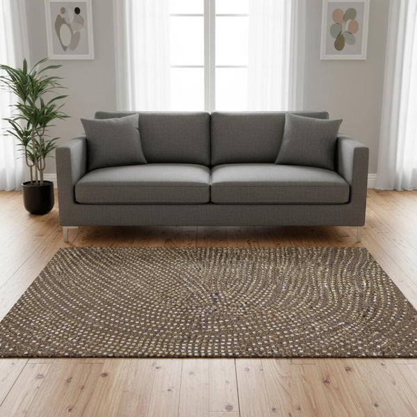 HomeRoots 5' X 8' Brown Copper & Ivory Polka Dot Area Rug - Soft, Stain-Resistant, UV-Protected for Homes 680147