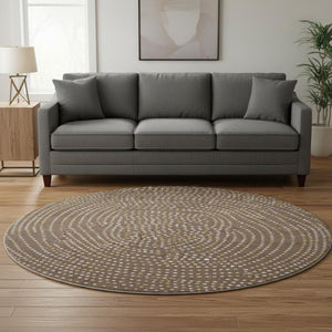 HomeRoots 8' Brown Copper & Ivory Polka Dot Washable Round Rug - Durable, Stain-Resistant, UV Protected Design 680148