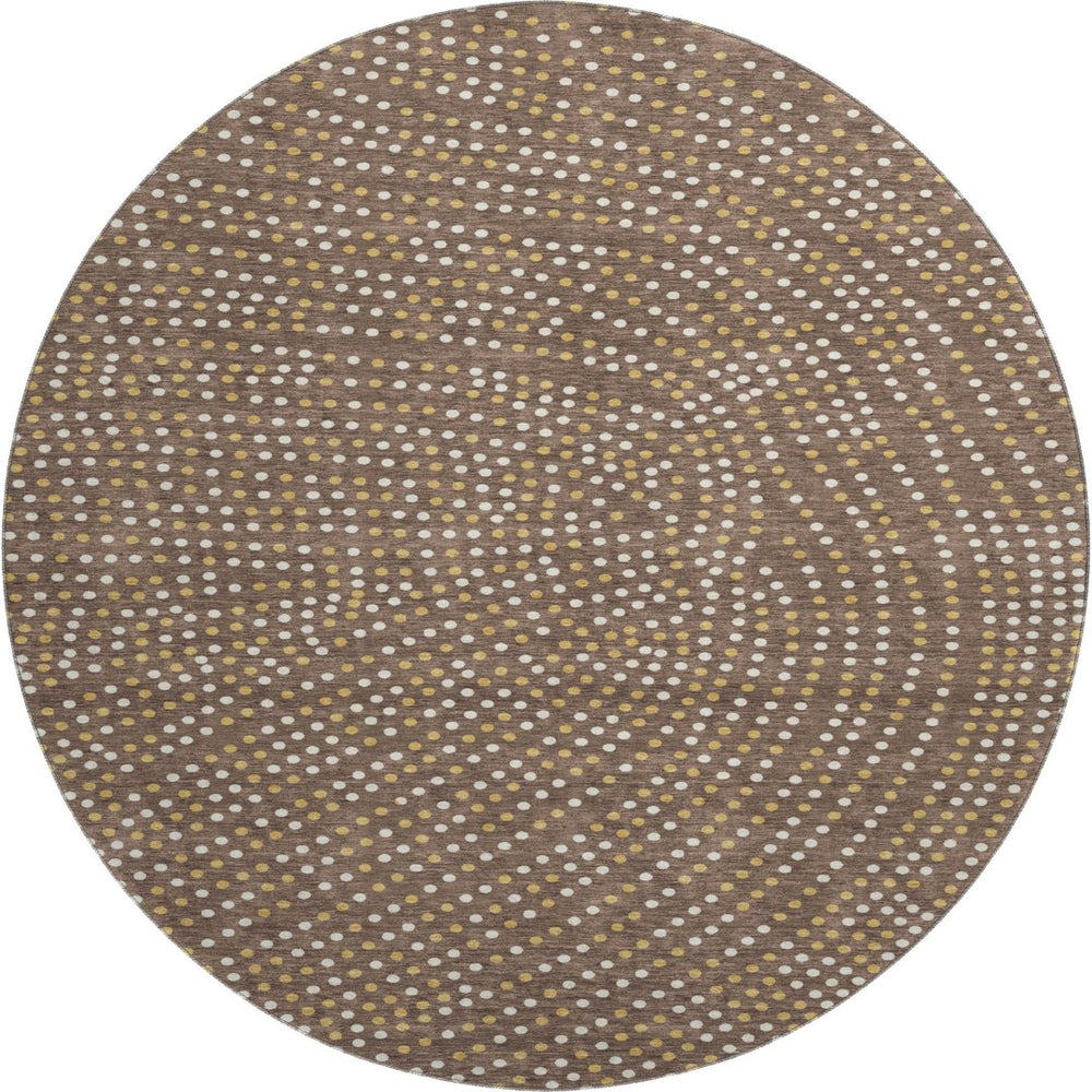 HomeRoots 8' Brown Copper & Ivory Polka Dot Washable Round Rug - Durable, Stain-Resistant, UV Protected Design 680148