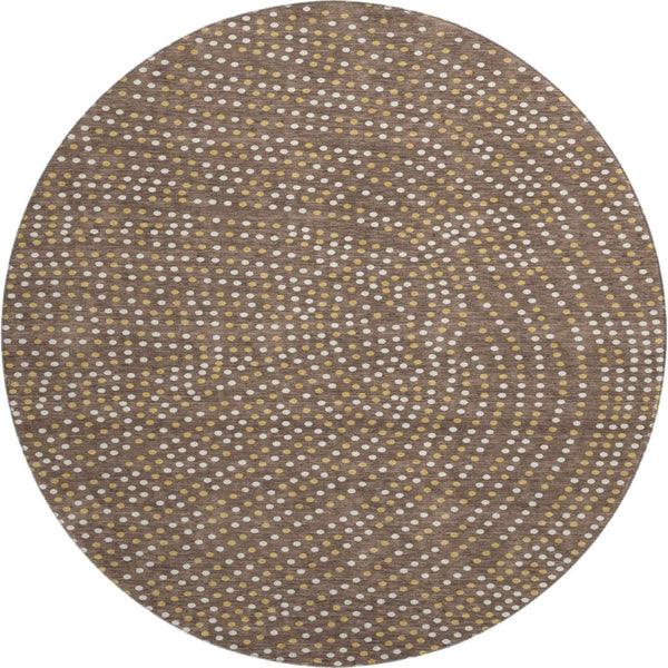 HomeRoots 8' Brown Copper & Ivory Polka Dot Washable Round Rug - Durable, Stain-Resistant, UV Protected Design 680148