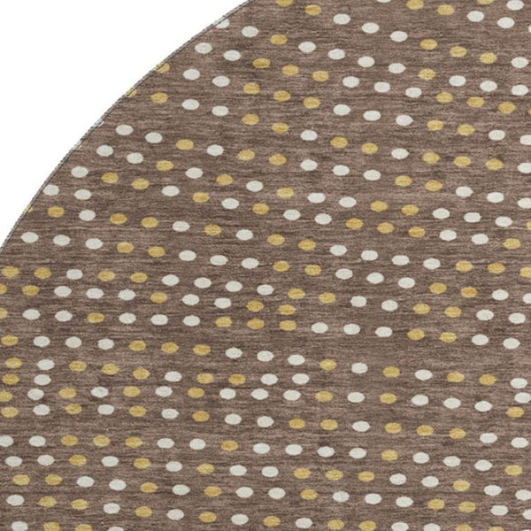 HomeRoots 8' Brown Copper & Ivory Polka Dot Washable Round Rug - Durable, Stain-Resistant, UV Protected Design 680148