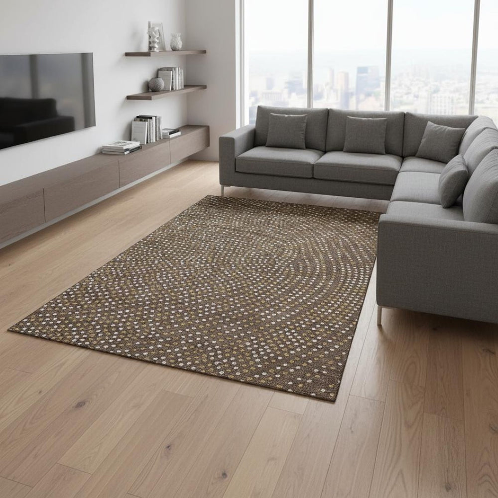 HomeRoots 9' X 12' Brown Copper Polka Dot Area Rug - Washable, UV Protected, Stain Resistant, Durable & Stylish! 680150