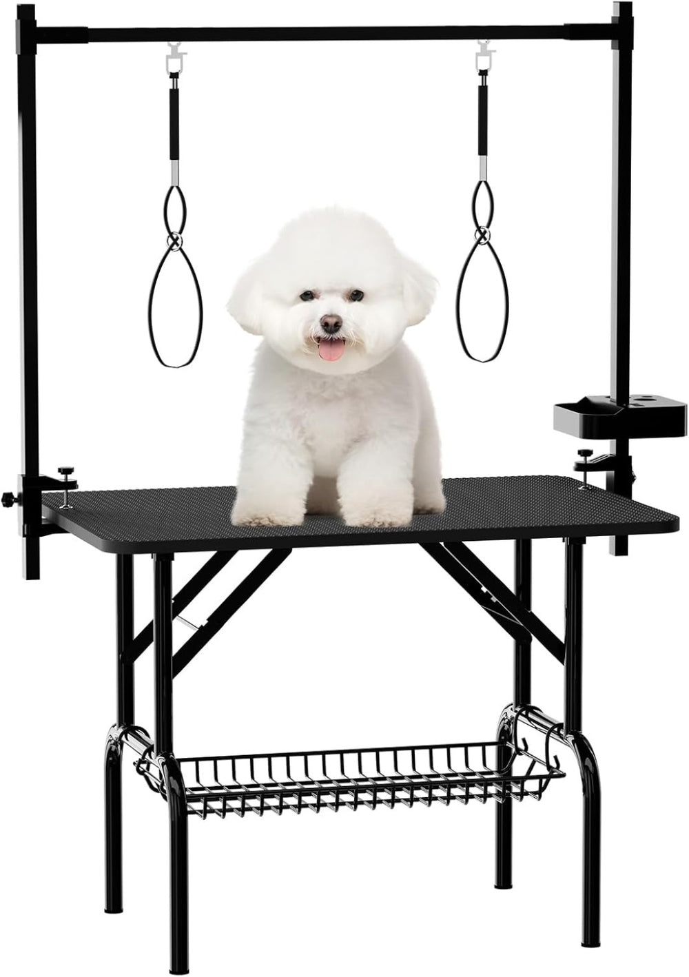 English Elm 36''large Folding Dog Grooming Table with Arm Noose Mesh Tray for Home Pet Care W3587P358726