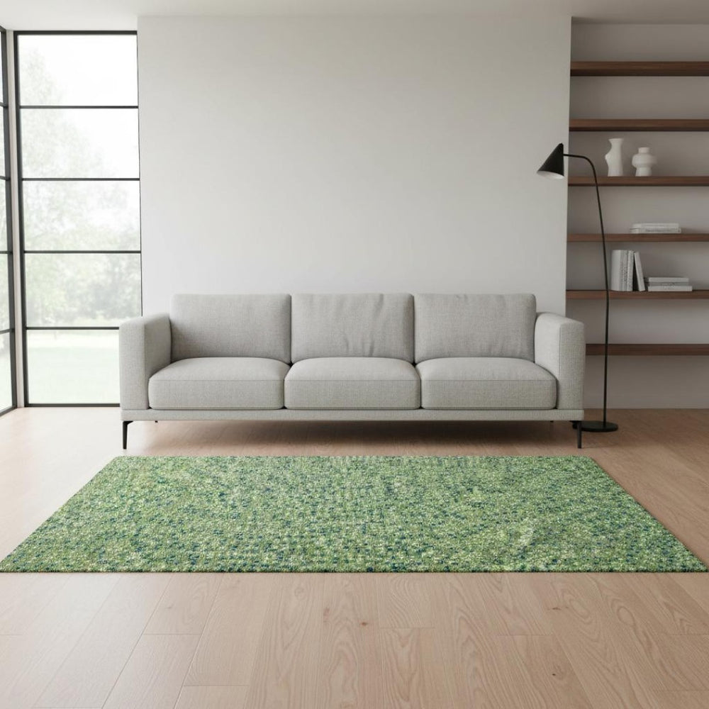 HomeRoots 5' X 8' Playful Green, Ivory & Blue Polka Dot Washable Area Rug with UV Protection for Family Homes 680153