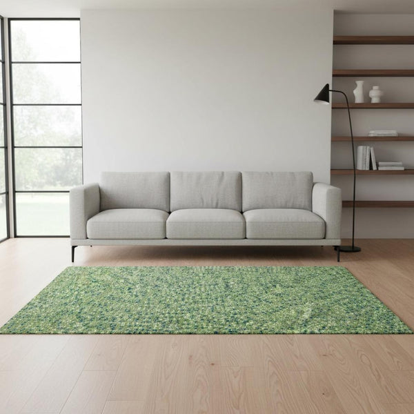 HomeRoots 5' X 8' Playful Green, Ivory & Blue Polka Dot Washable Area Rug with UV Protection for Family Homes 680153