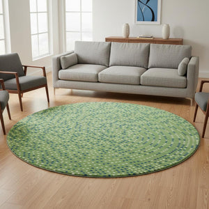 HomeRoots 8' Playful Green, Ivory & Blue Polka Dot Washable Round Rug with UV Protection for Any Space 680154