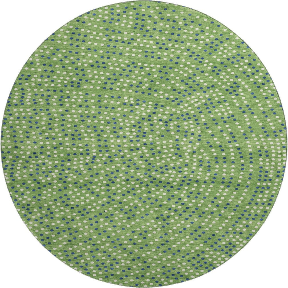 HomeRoots 8' Playful Green, Ivory & Blue Polka Dot Washable Round Rug with UV Protection for Any Space 680154