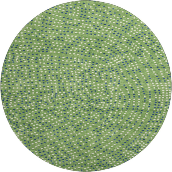 HomeRoots 8' Playful Green, Ivory & Blue Polka Dot Washable Round Rug with UV Protection for Any Space 680154