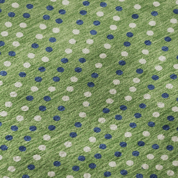 HomeRoots 8' Playful Green, Ivory & Blue Polka Dot Washable Round Rug with UV Protection for Any Space 680154