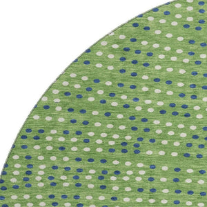 HomeRoots 8' Playful Green, Ivory & Blue Polka Dot Washable Round Rug with UV Protection for Any Space 680154