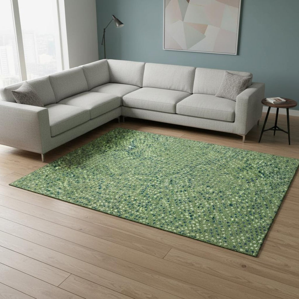 HomeRoots 8' X 10' Washable Polka Dot Area Rug in Green, Ivory & Blue - UV Protection for Playful Spaces! 680155