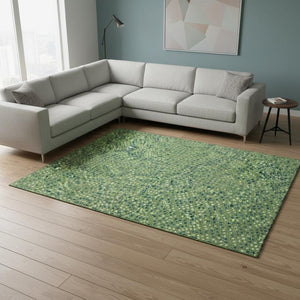 HomeRoots 8' X 10' Washable Polka Dot Area Rug in Green, Ivory & Blue - UV Protection for Playful Spaces! 680155