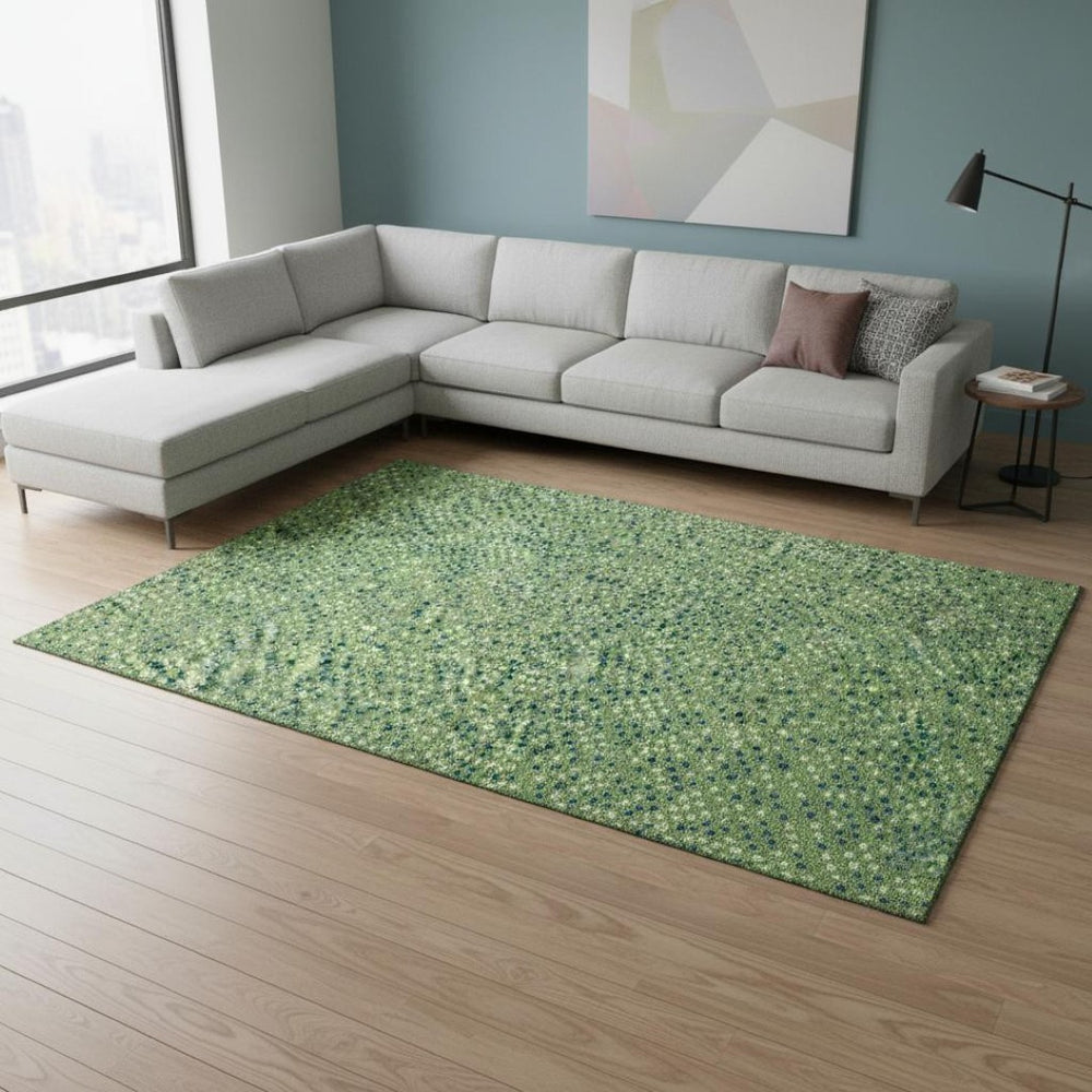 HomeRoots 9' X 12' Playful Green, Ivory & Blue Polka Dot Washable Area Rug with UV Protection for Homes 680156
