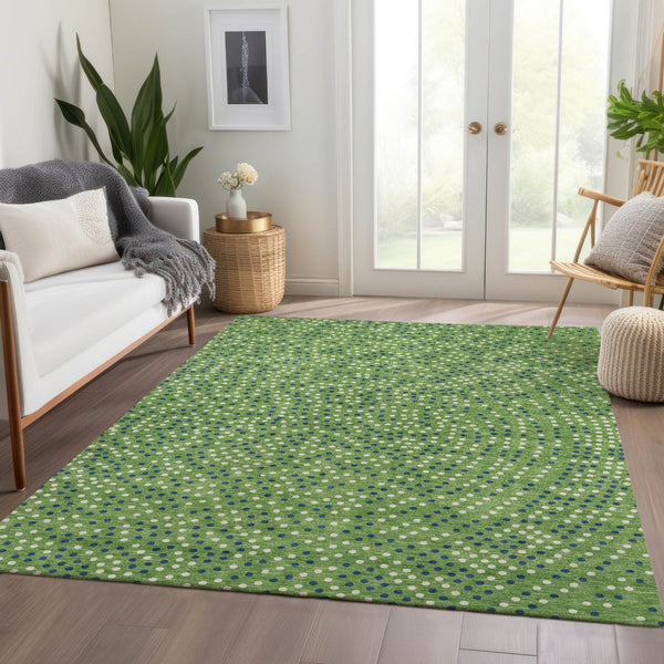 HomeRoots 9' X 12' Playful Green, Ivory & Blue Polka Dot Washable Area Rug with UV Protection for Homes 680156