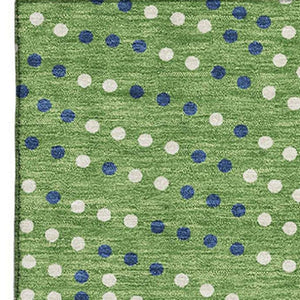 HomeRoots 9' X 12' Playful Green, Ivory & Blue Polka Dot Washable Area Rug with UV Protection for Homes 680156