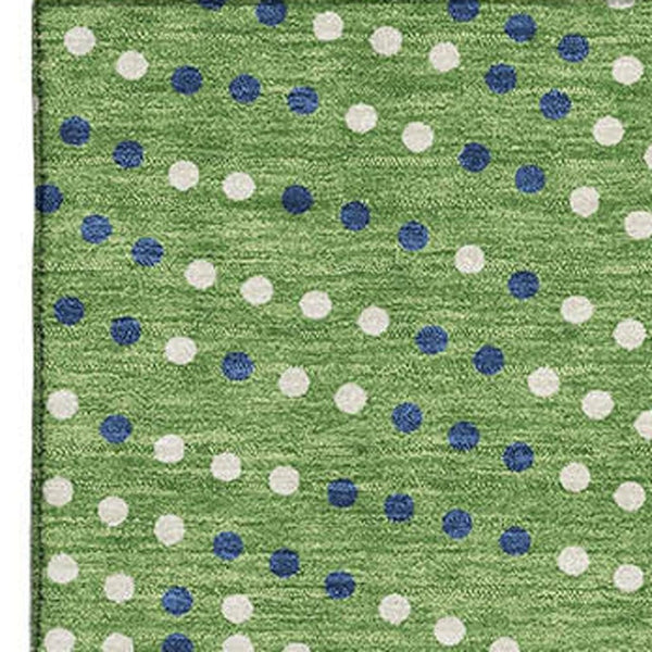 HomeRoots 9' X 12' Playful Green, Ivory & Blue Polka Dot Washable Area Rug with UV Protection for Homes 680156