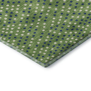 HomeRoots 10' X 14' Washable Polka Dot Area Rug - Green, Ivory & Blue with UV Protection for Busy Homes 680157