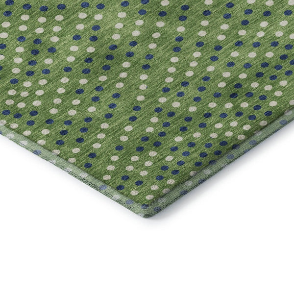 HomeRoots 10' X 14' Washable Polka Dot Area Rug - Green, Ivory & Blue with UV Protection for Busy Homes 680157