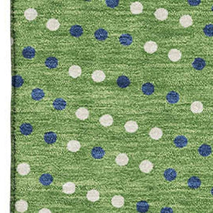 HomeRoots 10' X 14' Washable Polka Dot Area Rug - Green, Ivory & Blue with UV Protection for Busy Homes 680157