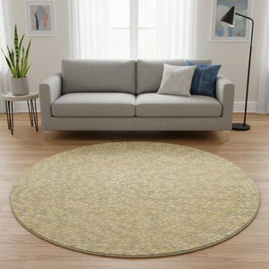 HomeRoots 8' Gold, Ivory & Gray Polka Dot Washable Round Rug with UV Protection – Perfect for High-Traffic Areas! 680160