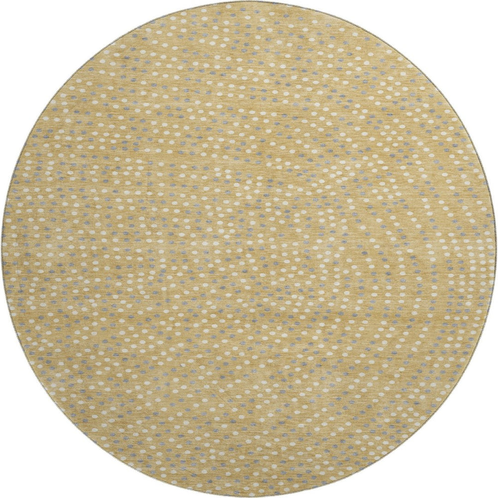 HomeRoots 8' Gold, Ivory & Gray Polka Dot Washable Round Rug with UV Protection – Perfect for High-Traffic Areas! 680160